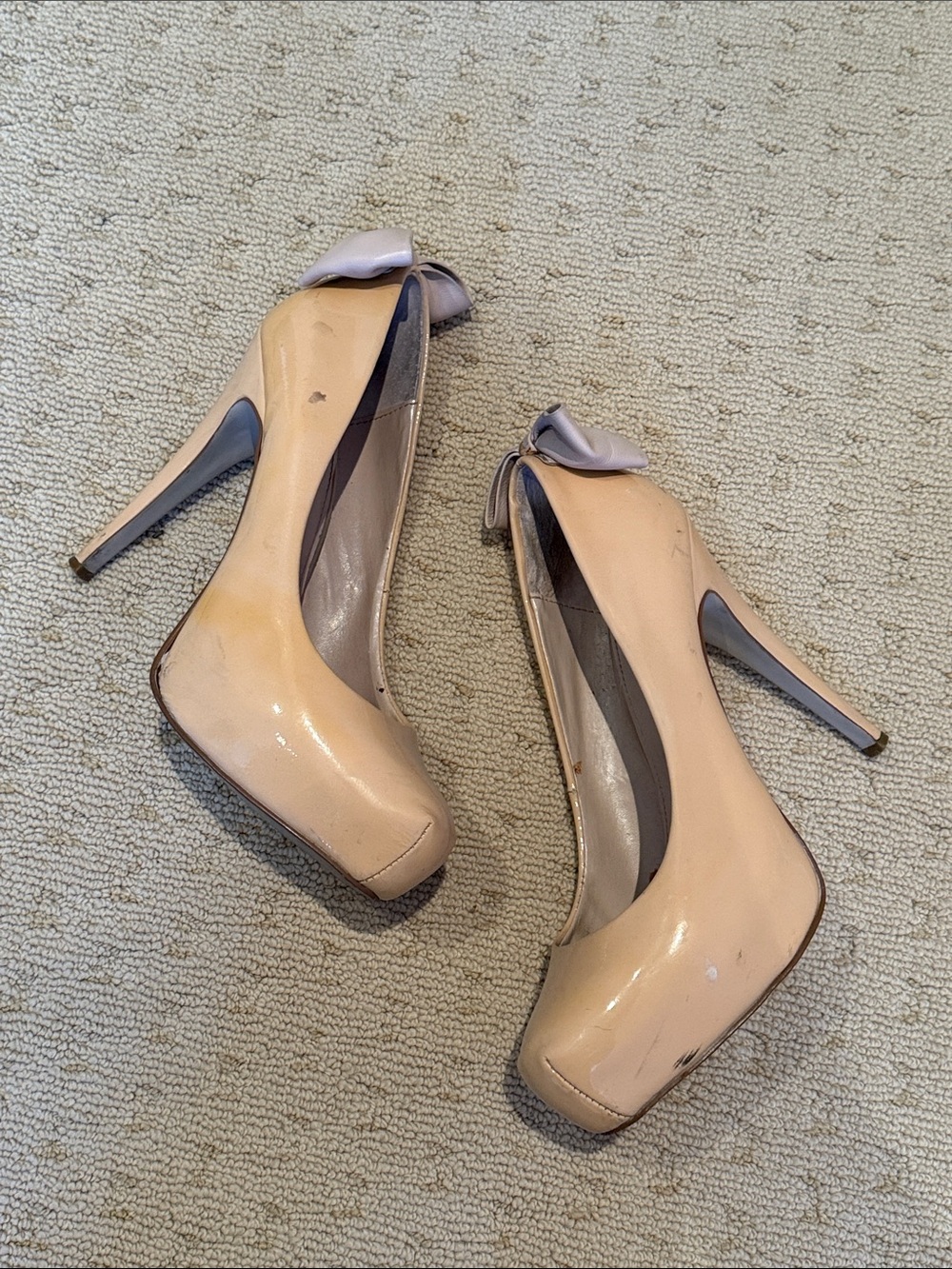 Dolce Vita Nude Patent Platform Pumps with Bow Accent